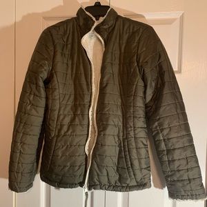 Green, puffer jacket.